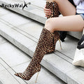 Leather Cowboy Women Shoes High Heels Autumn Winter Knee High Boots Women Snakeskin Leopard Long Boots Sexy Shoes Woman  WSH3461