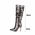 Kcenid Silver Gold Knee High Boots Women Pleated Pointed Toe Thin High Heels Dres Party Shoes Autumn Winter Long Boots Woman