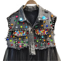 Multi-Color Studded Denim Jacket with Diamond Stones