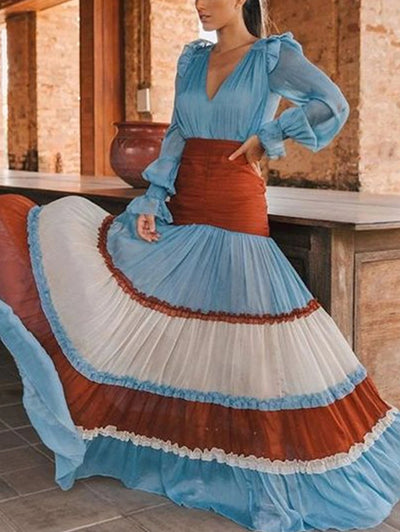 Bohemian Elegance: Tiered Ruffle A-Line Maxi Dress