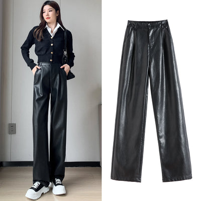 Leather Wide-Leg Pants for Women – High Waisted, Chic & Bold