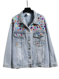 Rainbow Color Beaded Denim Jacket with Gemstones & Crystal