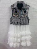 Multi-Color Studded Denim Jacket with Diamond Stones