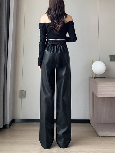 Leather Wide-Leg Pants for Women – High Waisted, Chic & Bold