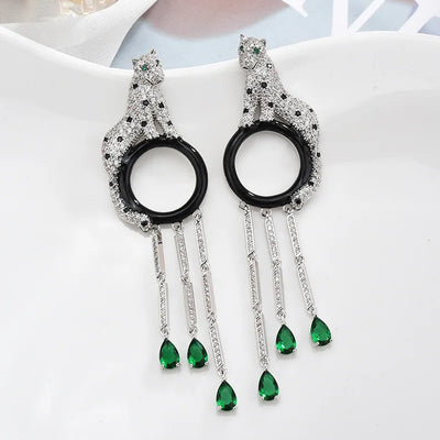 New 925 Sterling Silver Leopard Tassel Drop Earrings
