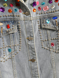 Rainbow Color Beaded Denim Jacket with Gemstones & Crystal