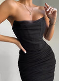 Sexy Black Elegant Mesh Strapless Bandage Women Midi Night Club Party Dresses 2024 Backless Corset Bodycon Summer Dress Vestidos