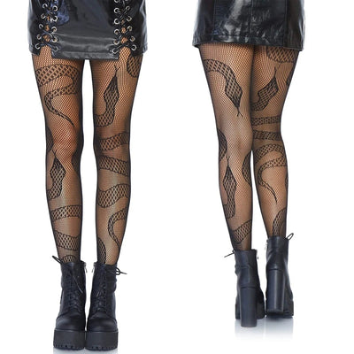 Women Dark Alternative Fishnet Tights Hosiery Snake Jacquard  Pantyhose