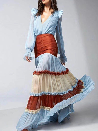 Bohemian Elegance: Tiered Ruffle A-Line Maxi Dress