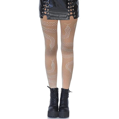 Women Dark Alternative Fishnet Tights Hosiery Snake Jacquard  Pantyhose