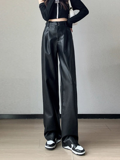 Leather Wide-Leg Pants for Women – High Waisted, Chic & Bold