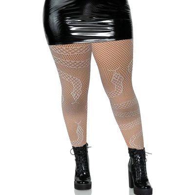 Women Dark Alternative Fishnet Tights Hosiery Snake Jacquard  Pantyhose