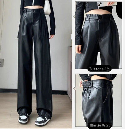 Leather Wide-Leg Pants for Women – High Waisted, Chic & Bold