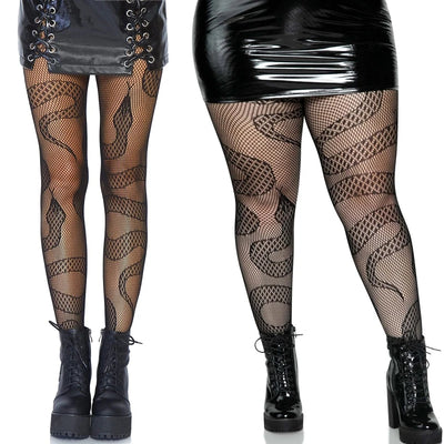 Women Dark Alternative Fishnet Tights Hosiery Snake Jacquard  Pantyhose