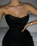 Sexy Black Elegant Mesh Strapless Bandage Women Midi Night Club Party Dresses 2024 Backless Corset Bodycon Summer Dress Vestidos