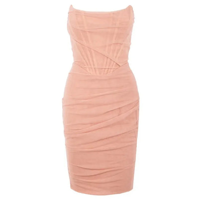 Sexy Black Elegant Mesh Strapless Bandage Women Midi Night Club Party Dresses 2024 Backless Corset Bodycon Summer Dress Vestidos