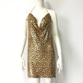 Chic Leopard Print Design Women Mini Dress Sexy Deep V Neck Backless Shiny Rhinestone Chain Halter Neck Dress Nightclub Dresses