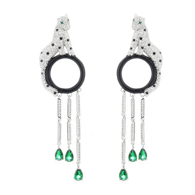 New 925 Sterling Silver Leopard Tassel Drop Earrings