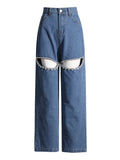 Patchwork Diamonds Hollow-Out High-Waisted Denim Jeans