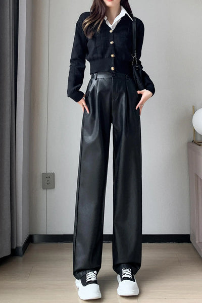 Leather Wide-Leg Pants for Women – High Waisted, Chic & Bold