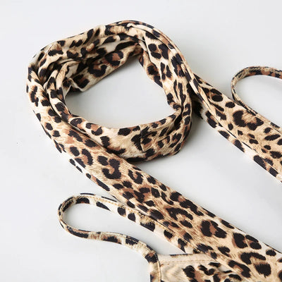 IAMSURE Sexy Slim Leopard Printed Camis Dress With Scarf Elegant Deep V-Neck Sleeveless Maxi Dresses For Women 2024 Summer Lady