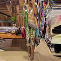 Sexy Deep V-neck Half Sleeve Draped Party Dress Women Fashion Hight Waist Loose Pullover Dress Vintage Leopard Print Long Dress