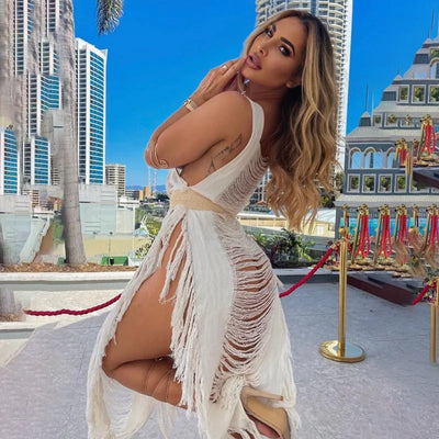 Knitted Cover Up Dress with Side Lace-Up