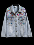 Rainbow Color Beaded Denim Jacket with Gemstones & Crystal