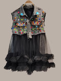 Multi-Color Studded Denim Jacket with Diamond Stones