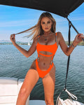 Block Chained Waist Linked Swimsuit