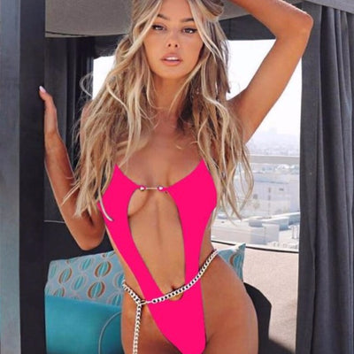 Block Chained Waist Linked Swimsuit