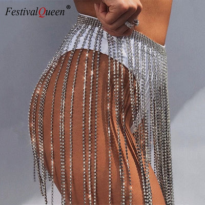 Rhinestone Long Tassel Gold Silver Crystal Jewelry Skirt