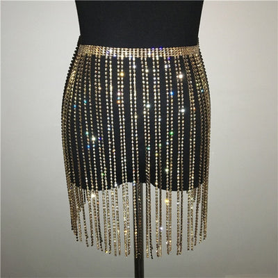 Rhinestone Long Tassel Gold Silver Crystal Jewelry Skirt