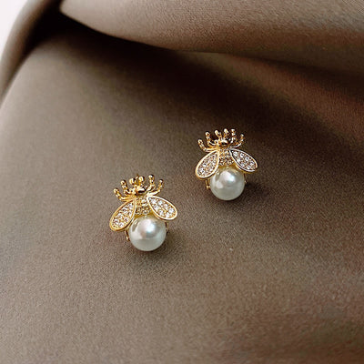 Exquisite Honey Bee Pearl Earrings