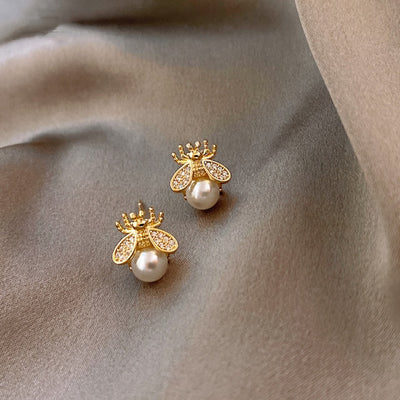 Exquisite Honey Bee Pearl Earrings