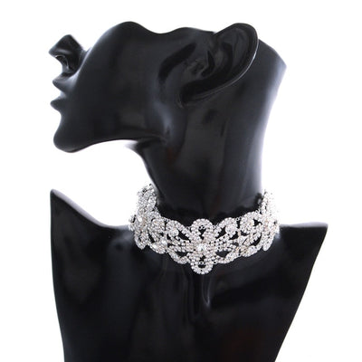 Platinum Floral Crystal Choker