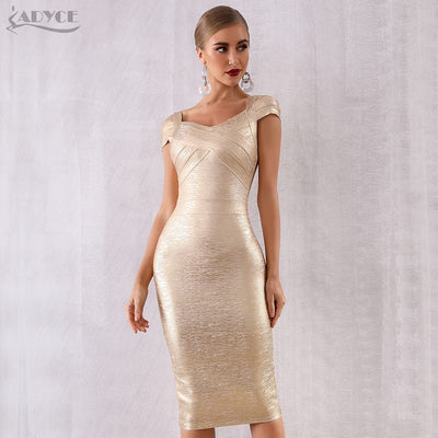 Gold Moment Bandage Dress in Gold