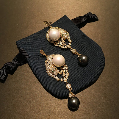 Leopard Pearl Pendant Earrings