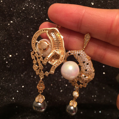 Pearl Leopard Tassel Earring