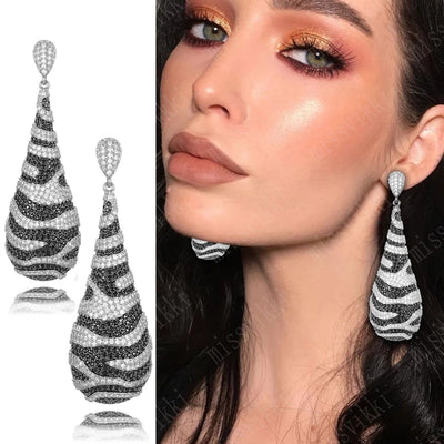 Zebra Pattern Cubic Zircon Earrings