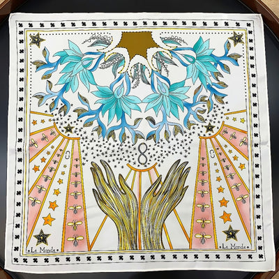 The World - Tarot Card Twill Small Square Bow Scarf