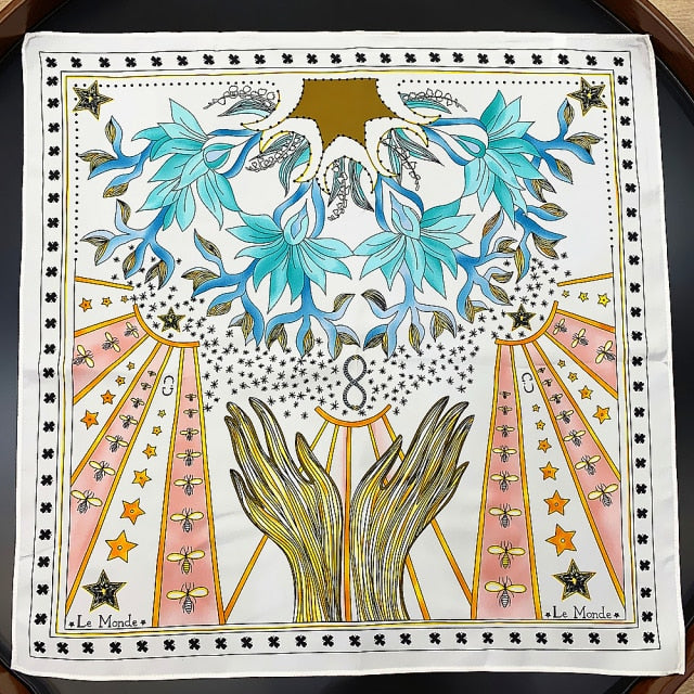 The World - Tarot Card Twill Small Square Bow Scarf