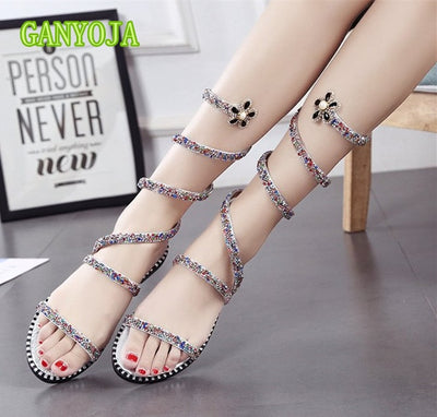 Floral Rhinestory Wrap Sandal