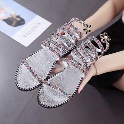 Floral Rhinestory Wrap Sandal