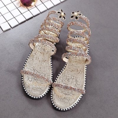 Floral Rhinestory Wrap Sandal