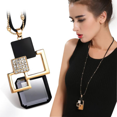 Geometric Gold And Black Long Pendant